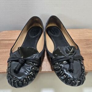 Kate Spade New York Black Patent Leather Bow Ballet Flats Moc Toe Womens Size 9